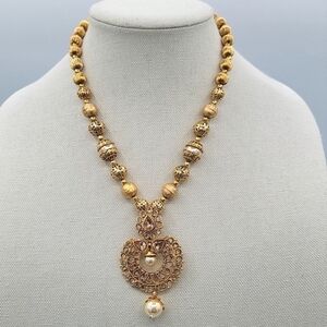 Gold Tone Necklace With Crystals #2288